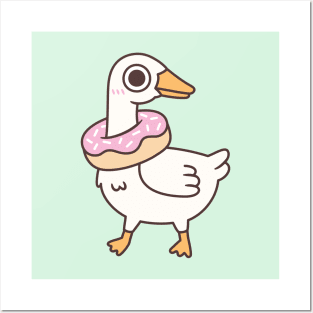 Cute Silly Goose With Donut Around Neck Posters and Art